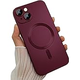 ankofave Magnetic Case for iPhone 15 Plus Phone Case for Women, Matte Luxury Soft Metallic Luster Design and Camera Lens Protector, Compatible with Magsafe Case for iPhone 15 Plus 6.7"-Red Wine
