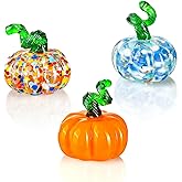 3 Pcs Hand Blown Glass Mini Pumpkin Decorations - Halloween & Thanksgiving Ornament, Fall Harvest & Collectible Figurines