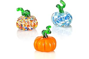 ALDMIO 3 Pcs Halloween Hand Blown Glass Pumpkin Decorations, Mini Pumpkins Halloween Pumpkin Figurines, Glass Fruit Decor for Halloween Thanksgiving Ornament, Fall Harvest and Collectible Figurine Present