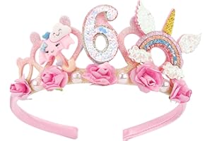 SuPoo 6th Birthday Headband Flower Crown for Girls Princess Tiara Decorations Hair Band Cute 6 Year Old Party Accessory
