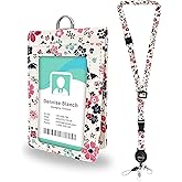 bolimoss Double Sided Clear Badge Holder ID Badge Holder with Adjustable Lanyard and Retractable Reel, Cute Floral Leather Card Name Tag Lanyard ID Protector Bage Clips for Nurse Teacher Student