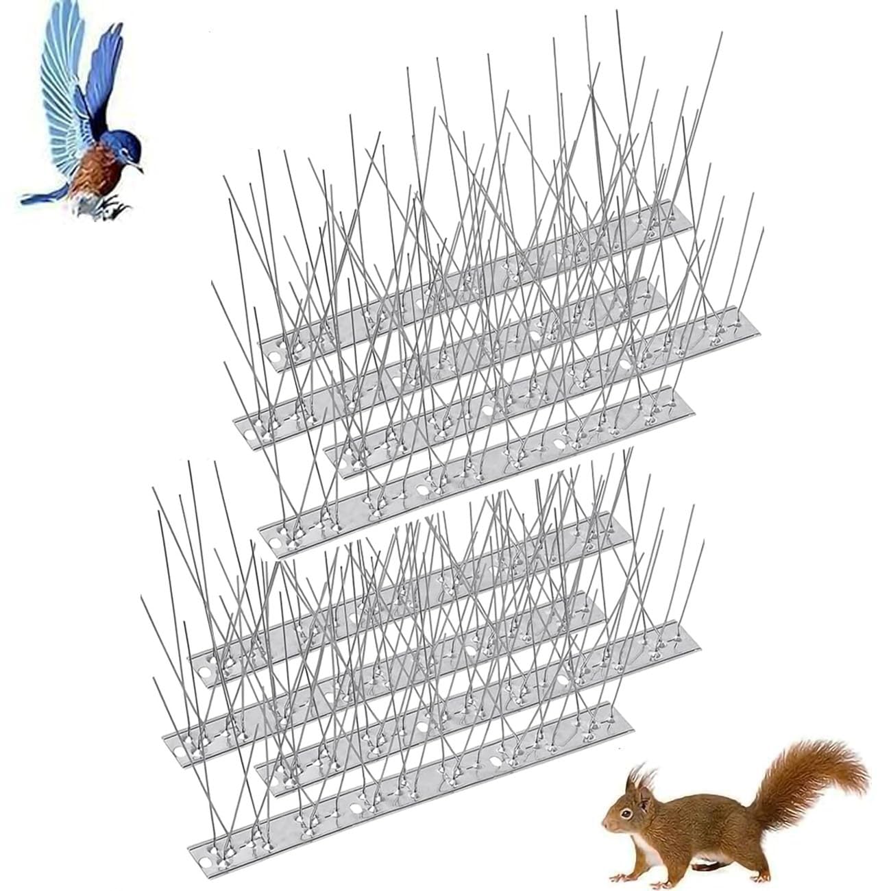 LELYFIT Bird Spikes 6.56FT, 8 Pack Bird Deterrent Spikes Set,Pigeon Spikes with Stainless Steel Base For Gardens Outdoor,Keep seagull Pigeon Small Birds Away Birds Scarer Devices