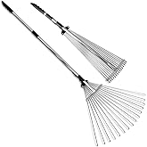 TABOR TOOLS J16A Adjustable Metal Leaf Rake with Expandable Head 8-23", Collapsible & Telescopic Grass Rake for Lawns, Garden