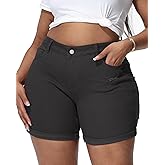 Gocolloa Womens Plus Size Jean Shorts Stretchy Solid Color High Waisted Summer Casual 5.5" Denim Shorts
