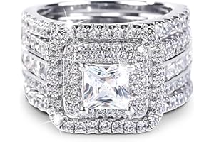 Jeulia 3 PC Enhancer Ring Set for Women 925 Sterling Silver Princess Cut Diamond Engagement Rings Cubic Zirconia Halo Solitaire Wedding Rings Anniversary Promise Rings for Her with Jewelry Box