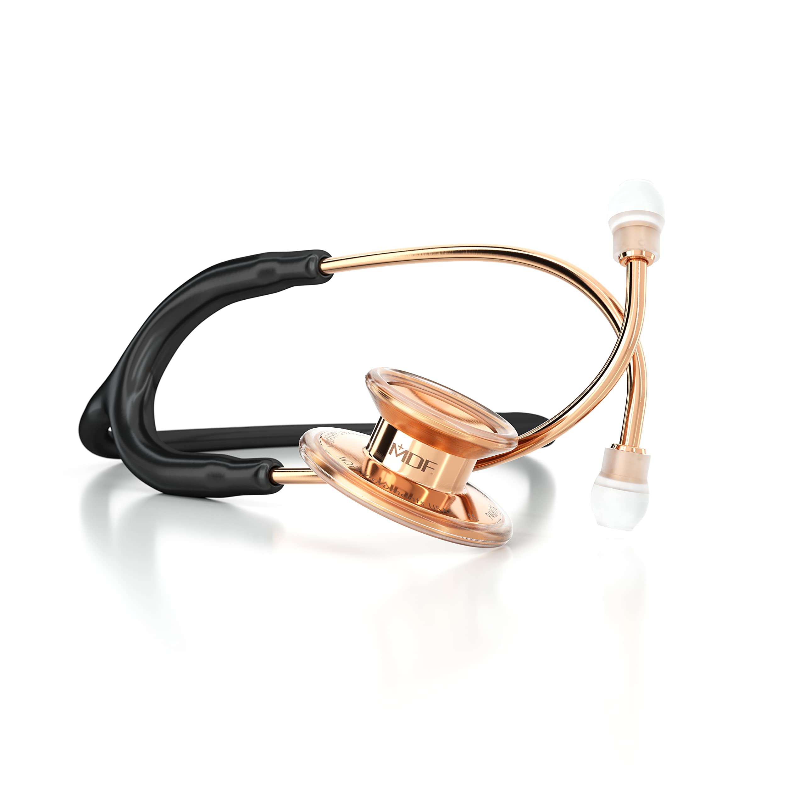 MDF Instruments, RoseGold MD One Stainless Steel Stethoscope, Adult, Black Tube, RoseGold Chestpieces-Headset, MDF777RG11 Image