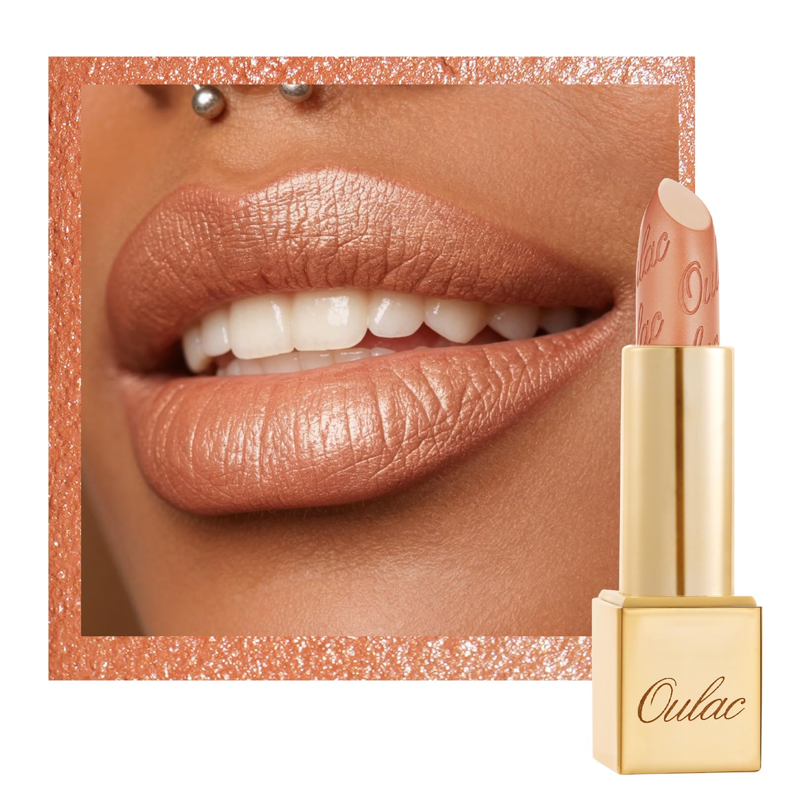 OULAC Glow Metallic Shine Lipstick, Nude High Impact Lipcolor, Lightweight Soft and Ultra Hydrating, Long Lasting, Vegan & Cruelty-Free, Full Coverage Lip Color 4.3 g/0.15 GM10 Chicness — image 1