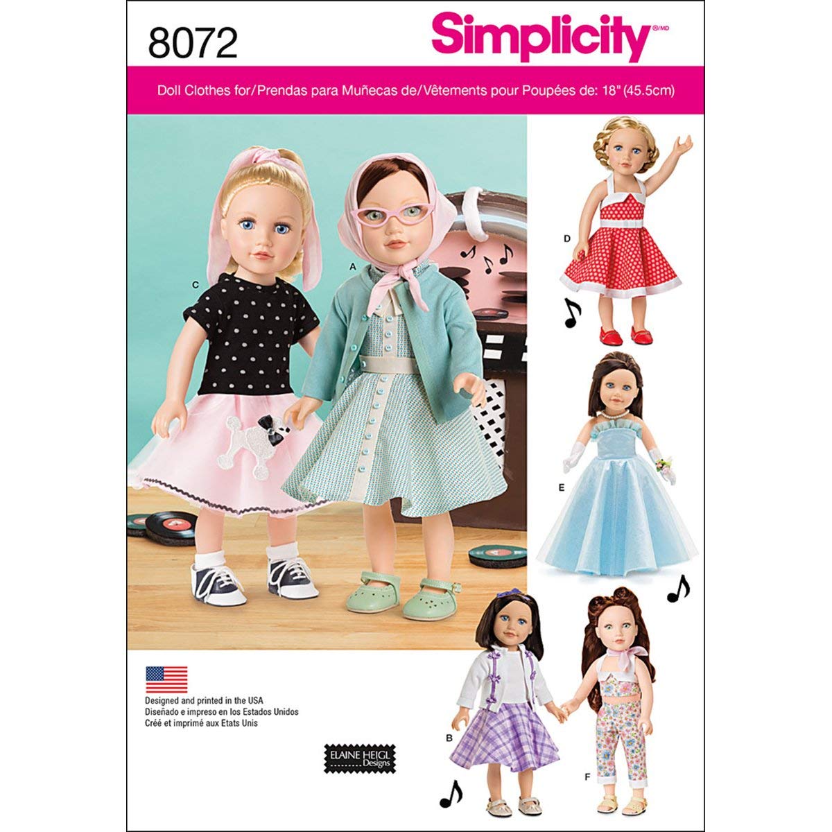 Simplicity Sewing Pattern 8072OS Vintage Inspired 18" Doll Clothes, Paper, White, OS (ONE Size)