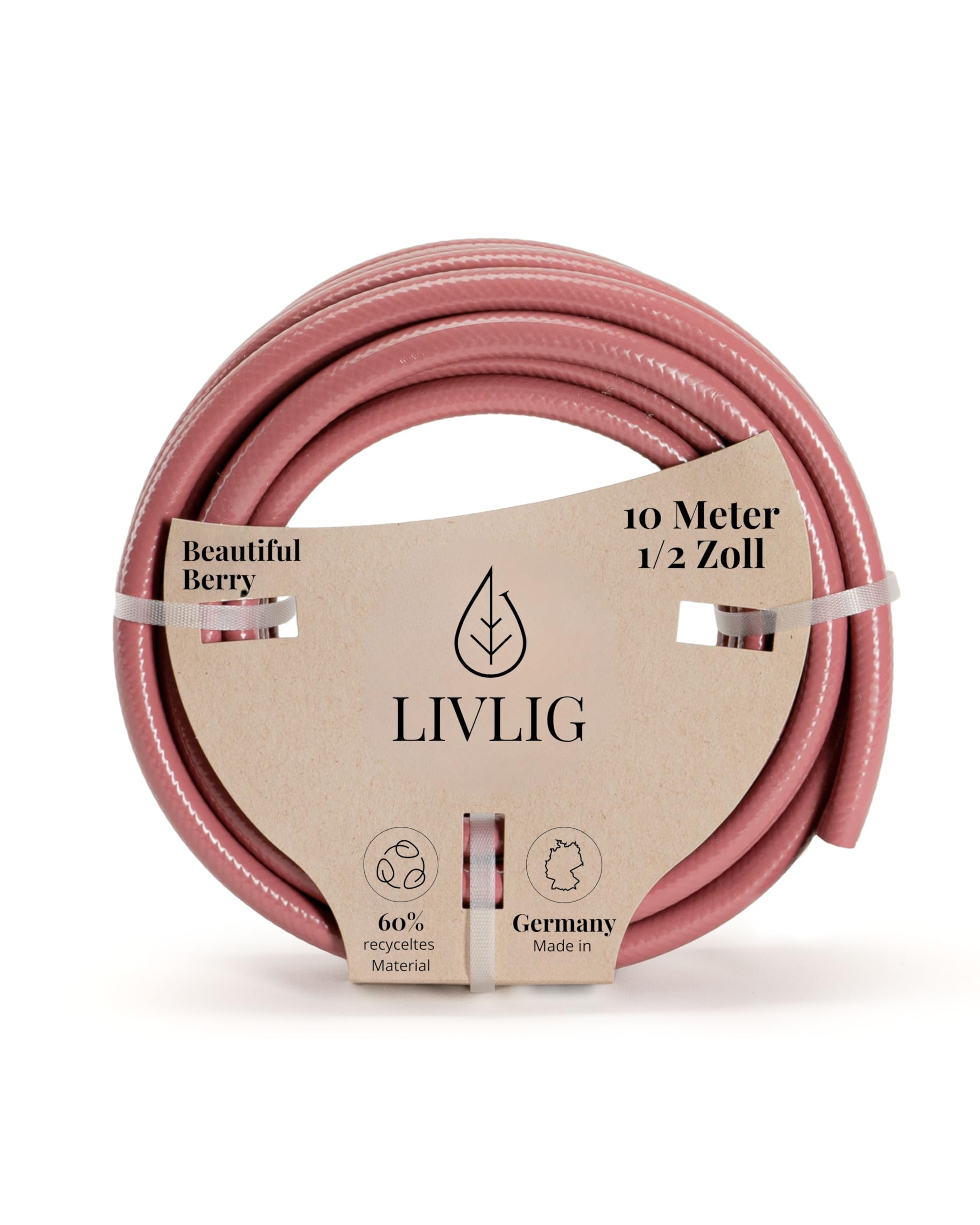 LIVLIG Garden Hose 10m, hosepipes for Garden 1/2 inch Made in Germany, 10m Hose Pipe Made of Recycled PVC, dimensionally Stable, Colour: Berry