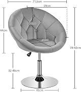 Yaheetech Velvet Swivel Armchair Height Adjustable Gray Vanity Chair view 3