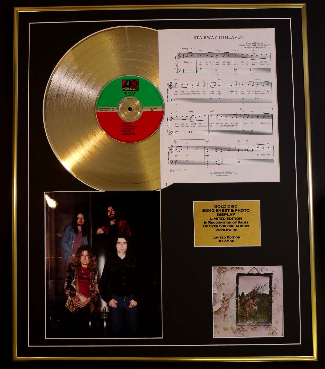 LED ZEPPELIN/CD GOLD DISC, SONG SHEET & PHOTO DISPLAY/LTD. EDITION/COA/ALBUM, LED ZEPPELIN IV/SONG SHEET, STAIRWAY TO HEAVEN