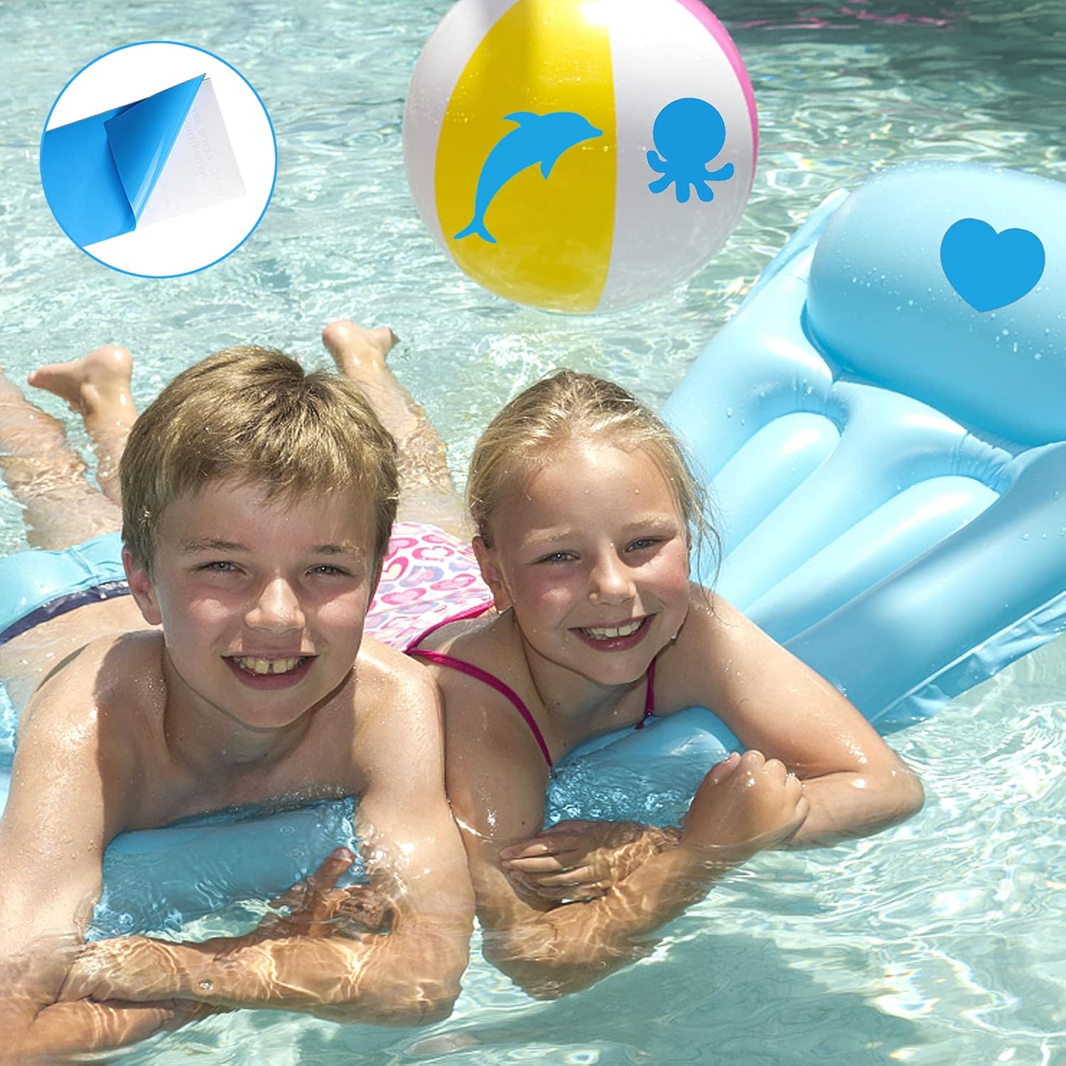 ASMPIO 30 Pieces Vinyl Pool Patch, Self-Adhesive PVC Repair Patches for Swimming Pools, Inflatable Boats, Air Bed, Raft Kayak, Blue : Garden & Outdoor