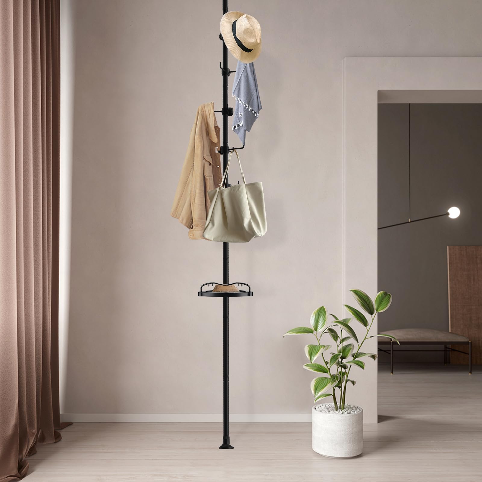 Photo 1 of JAOTREL Coat Rack, Telescopic Free-Standing Clothes rack for Hanging Clothes, 70" - 125" Adjustable Floor to Ceiling Heavy Duty Garment clothing Rack, for Clothes Coats Easy to Assemble Black