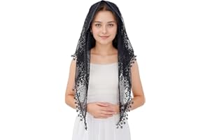 Lystaii Cathedral Head Covering Mass Veil Lace Infinity Veils Triangl Mantilla Latin Scarf Church Vintage Veils, Black, Stand