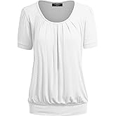Made By Johnny Women's Scoop Neck Short Sleeve Pleated Front Blouse Tunic Top Plus Size