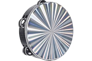 Dreokee Radiant Tambourines, 8 inch Tambourine with Double Row Jingle Reflective Hand Drum Percussion Handheld Drum Bell Musical Instrument Hand Held Percussion for Adults Church, KTV, Party, Games
