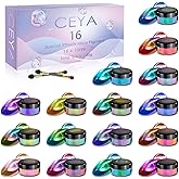Ceya Chameleon Mica Powder Set 16 Colors, 2.8oz/ 80g Chrome Powder, Cosmetic Grade Pearlescent Effect Color Shift Pigment for Epoxy Resin, Soap Dye, Candle Making, Nail Art, Makeup, Slime, Paint