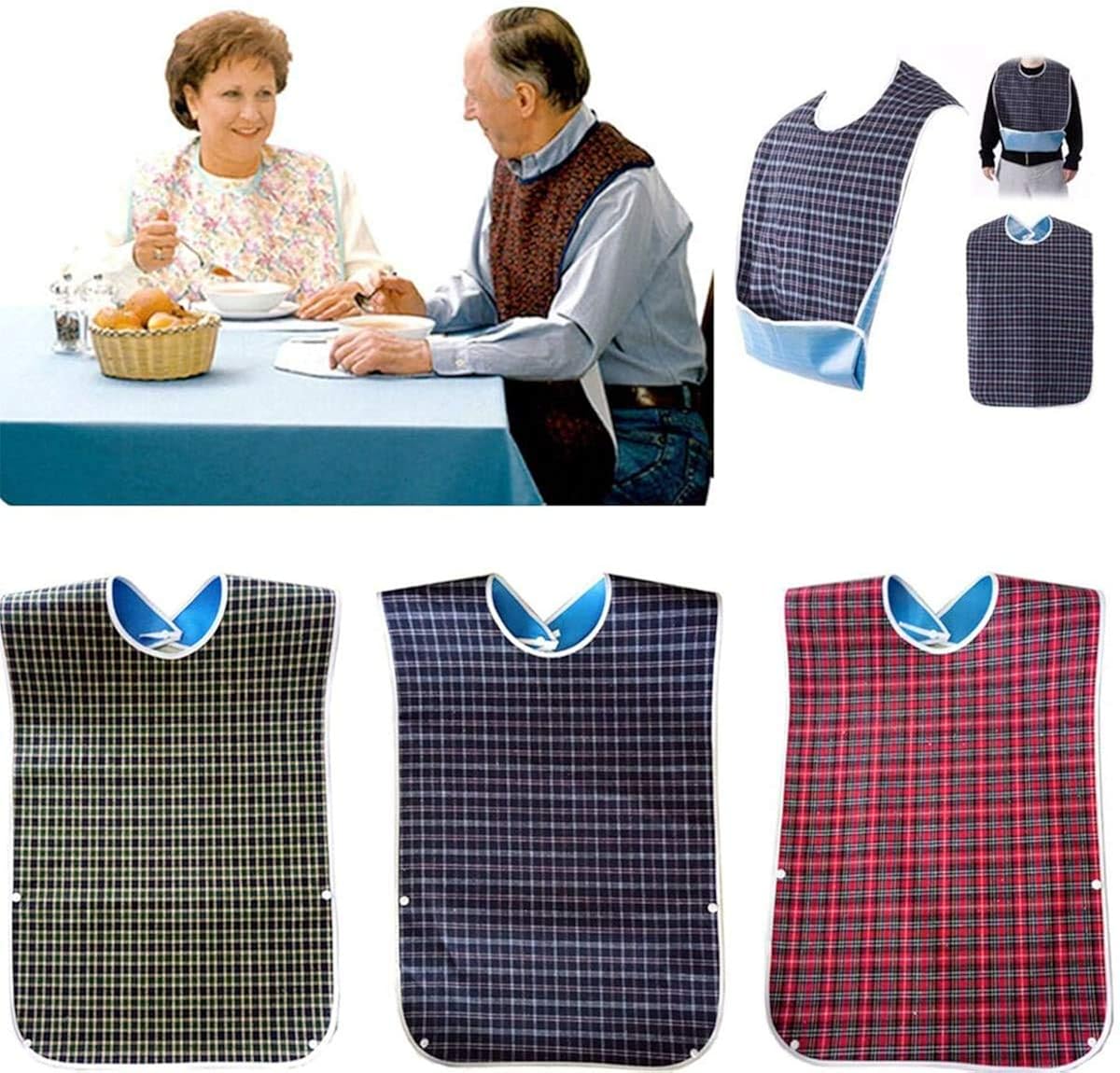 3 Pack Adult Bibs with Crumb Catcher Washable Adult