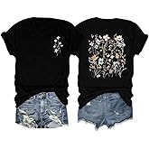 Women's Boho Flower T Shirt Vintage Floral Graphic Loose Tees Casual Funny Wildflowers Printed Cute Tops