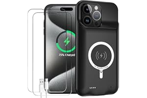 YINGYKJ Battery Case for iPhone 15 Pro Max, Enhanced 12000mAh Portable Protective Wireless Charging Case Support Carplay Compatible with iPhone 15 Pro Max (6.7 inch) Rechargeable Battery Charger Cover(Black)