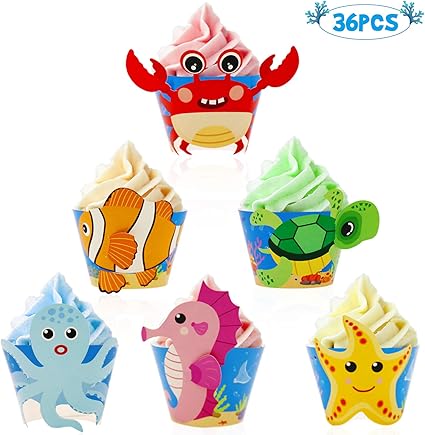 Amazon Com Bessmoso Ocean Sea Animal Cupcake Wrappers Under The