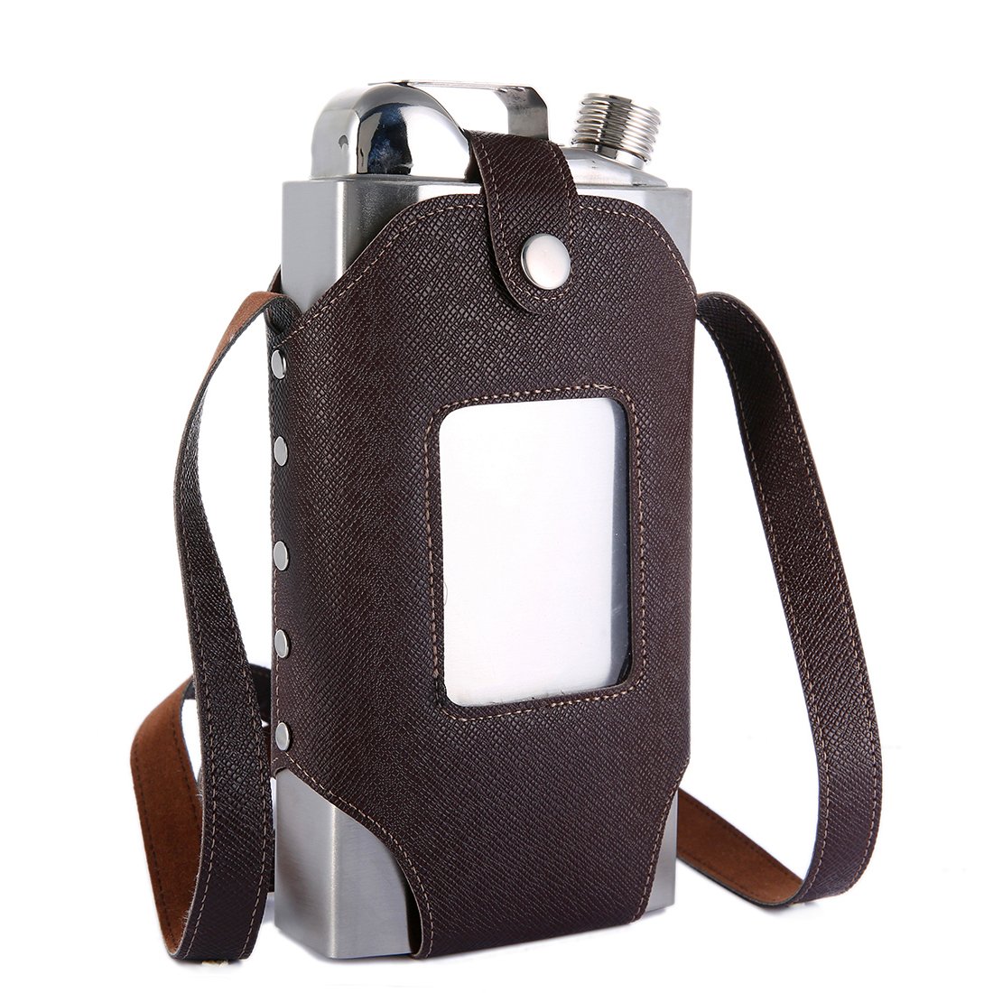 TANEAXON 35 oz Large Capacity Whiskey Flasks for Liquor with Removable Transparent Holster - Stainless Steel and Leak Proof