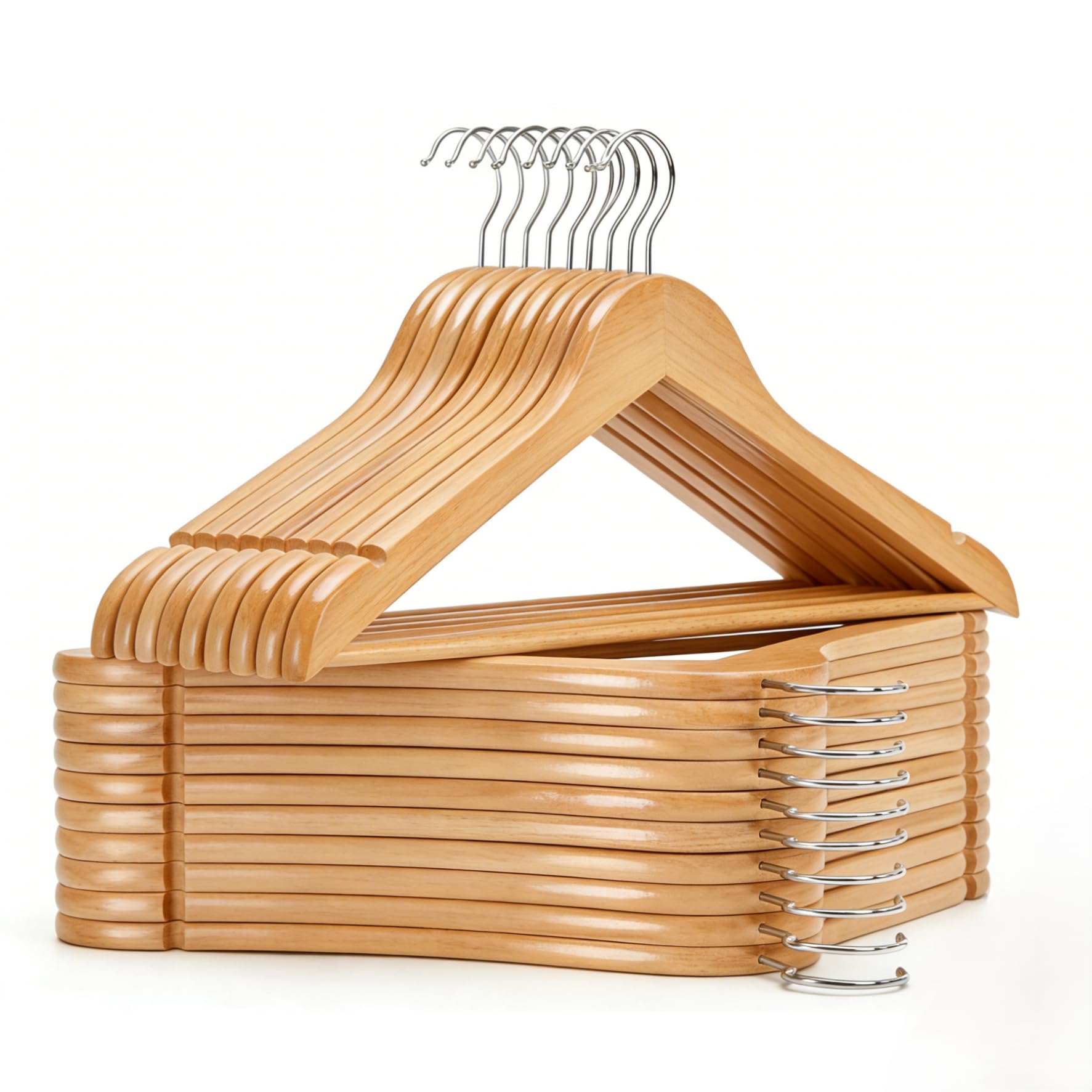 StorageWorks Wooden Hangers 20 Pack, Wood Coat Hangers for Closet, Heavy Duty Clothes Hangers for Suits, Shirts, Pants, Jackets, Natural Wood Color