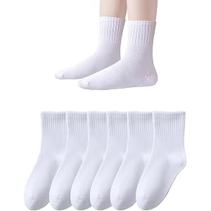 Santgoo Seamless Socks for Kids White Cotton Boys Crew Socks Soft School Uniform Dress Athletic Sock for Girls