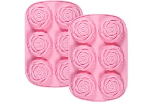 WANDIC Rose Silicone Mold, 2 Pcs Rose Flower Candy Chocolate Making Silicone Molds 6 Cavity Cake Jewelry Resin Mold for Homemade Craft