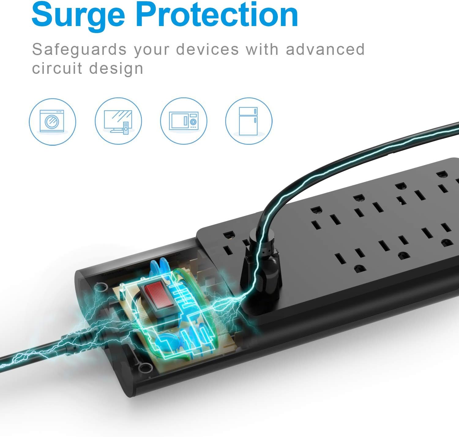 Power Strip, Bototek Surge Protector with 10 AC Outlets and 4 USB Charging Ports,1875W/15A, 2100 Joules, 6 Feet Long Extension Cord for Smartphone Tablets Home,Office, Hotel- Black: Electronics