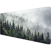 Misty Forest Gaming Mouse Pad Desk Pad Nature Fir Tree Woodland Large Gaming Mouse Mat with Stitched Edges,Non-Slip Waterproof Rubber Base Mous Mat Office Computer Keyboard Laptop Home 31.5"x11.8"