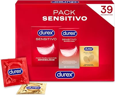 Pacote de preservativos durex soft sensitive + sensitive total contact + real feel sem látex, pacote econômico de 39 preservativos
