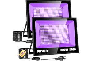 PIZHLO 2 Pack 320W LED Black Light, Blacklight Flood Light with Plug & Switch, IP66 Waterproof Outdoor Blacklight Floodlight for Halloween Fluorescent Poster Body Paint Neon Glow in The Dark Stage Lighting