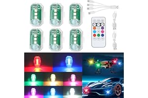 Kairiyard 6PCS Wireless LED Lights for Car with Remote Control, 8 Colors Wireless LED Strobe Light USB Charing Anti-Collision Warning Light for Car Drone Truck Motorcycle Aircraft Bike