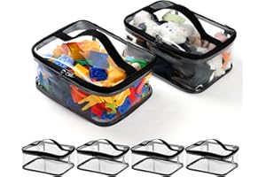 EMOMAS 6 Packs Clear Toy Storage Bags with Zipper, 9.5x7x4 Inches Waterproof Reusable Toy Organizer Bags for Small Toys, Building Blocks, Foldable Transparent PVC Storage Pouches for Home, Travel