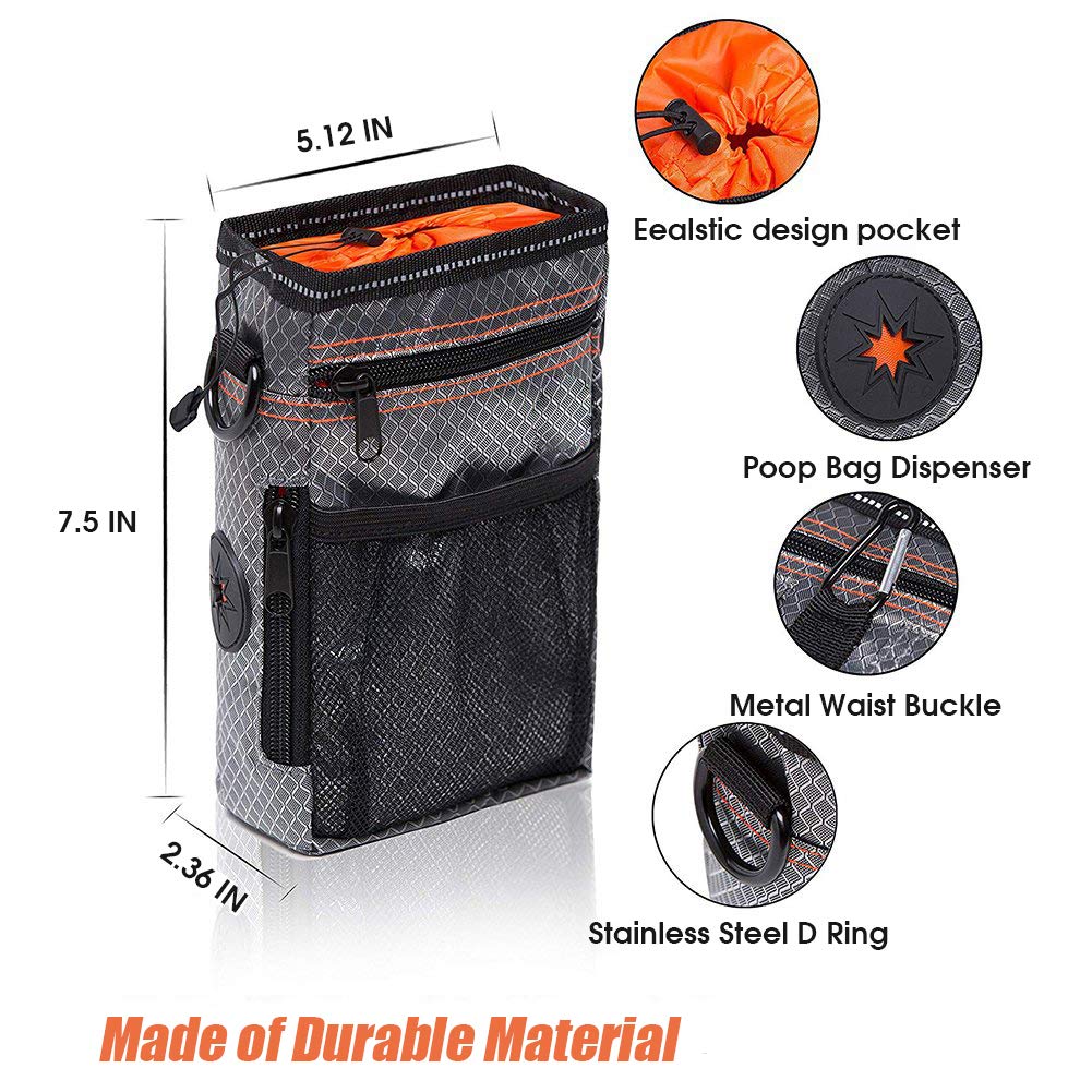 EDUPLINK Dog Treat Training Pouch - Easily Carries Pet Toys, Kibble, Treats - Built-in Poop Bag Dispenser Easy to Clean Waterproof - 3 Wearing Way for Walking, Training, Hiking, Running, Jogging