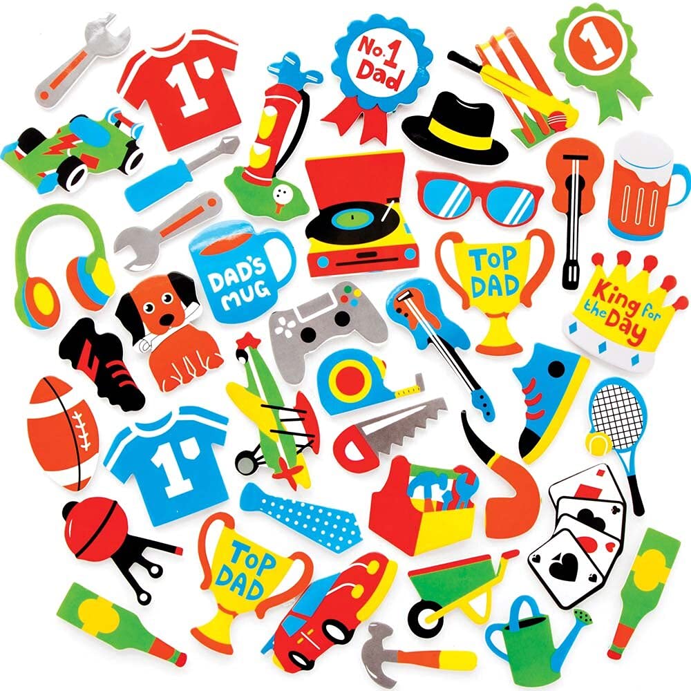Baker Ross FE553 Father's Day Foam Stickers - Pack of 200, Kids Stickers, Ideal for Children's Arts and Crafts Projects, Great for Card Making and Scrapbooking