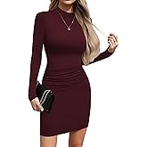 Missufe Women's Mock Neck Long Sleeve Ruched Bodycon Dress Casual Sheath Double Lined 2025 Dresses