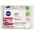 NIVEA 3-in-1 Gentle Face Cleansing Wipes Dry and Sensitive Skin (40 Count), Biodegradable Wipes Made from 100% Plant Fibres, 