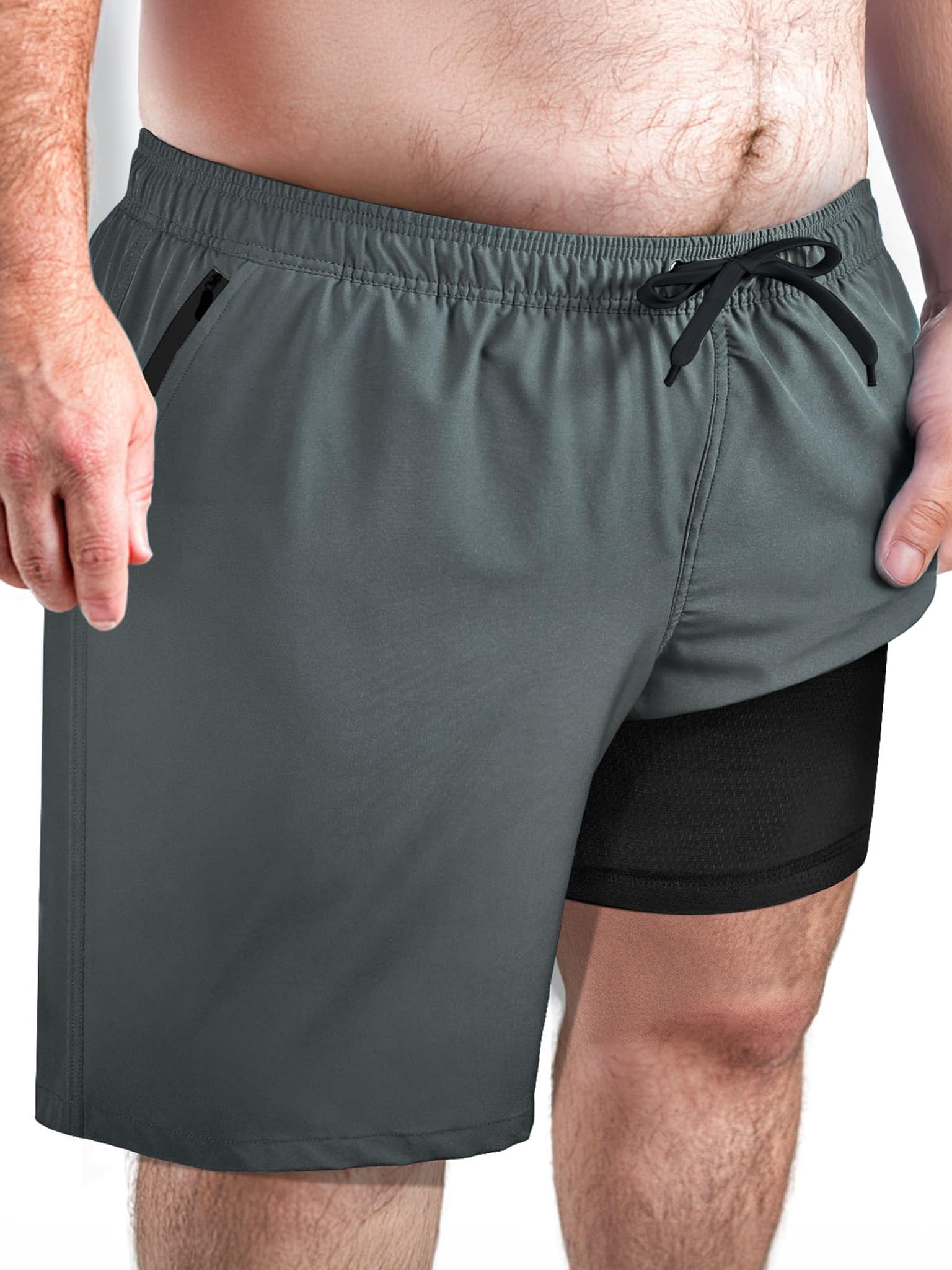 Photo 1 of Arcweg Men's Big & Tall Swim Trunks - Quick Dry Swim Shorts with Compression Liner & Zipper Pockets (2X-6X) Grey