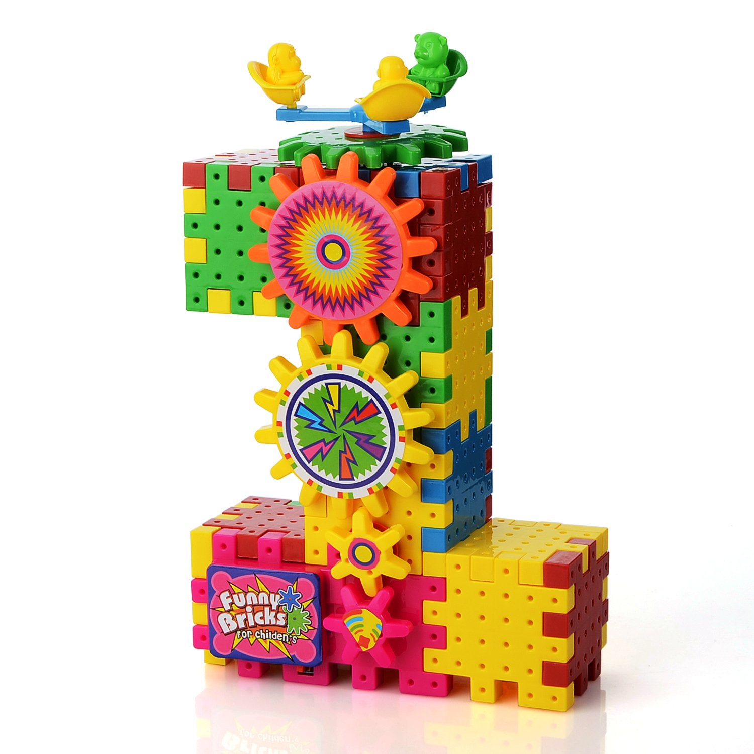 PovKeever Educational Gear Building Blocks Sets Toy Colorful Shapes Puzzle Electric Moving brick Interlocking Learning Blocks Motorized Spinning Gears Toys for Children Kids over 3 Years Old ,81 PCS