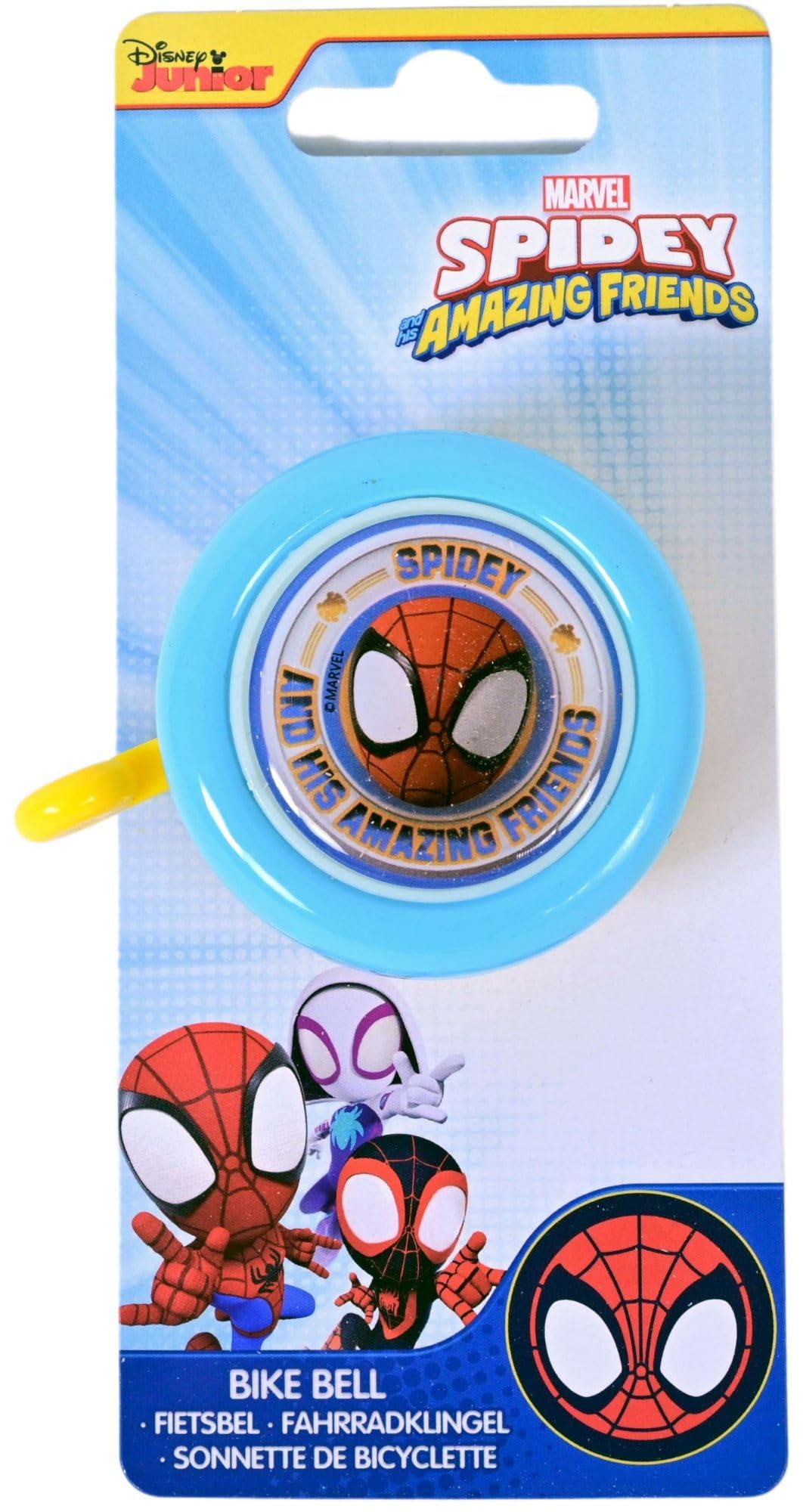 Marvel Spidey Bike Bell Kids - Childrens Bicycle Bells with Loud Clear Ring, Easy Install Universal Fitting for Handlebars on Bikes, Trikes & Scooters, Ages 3+ Safety & Style Kids Bike Accessories