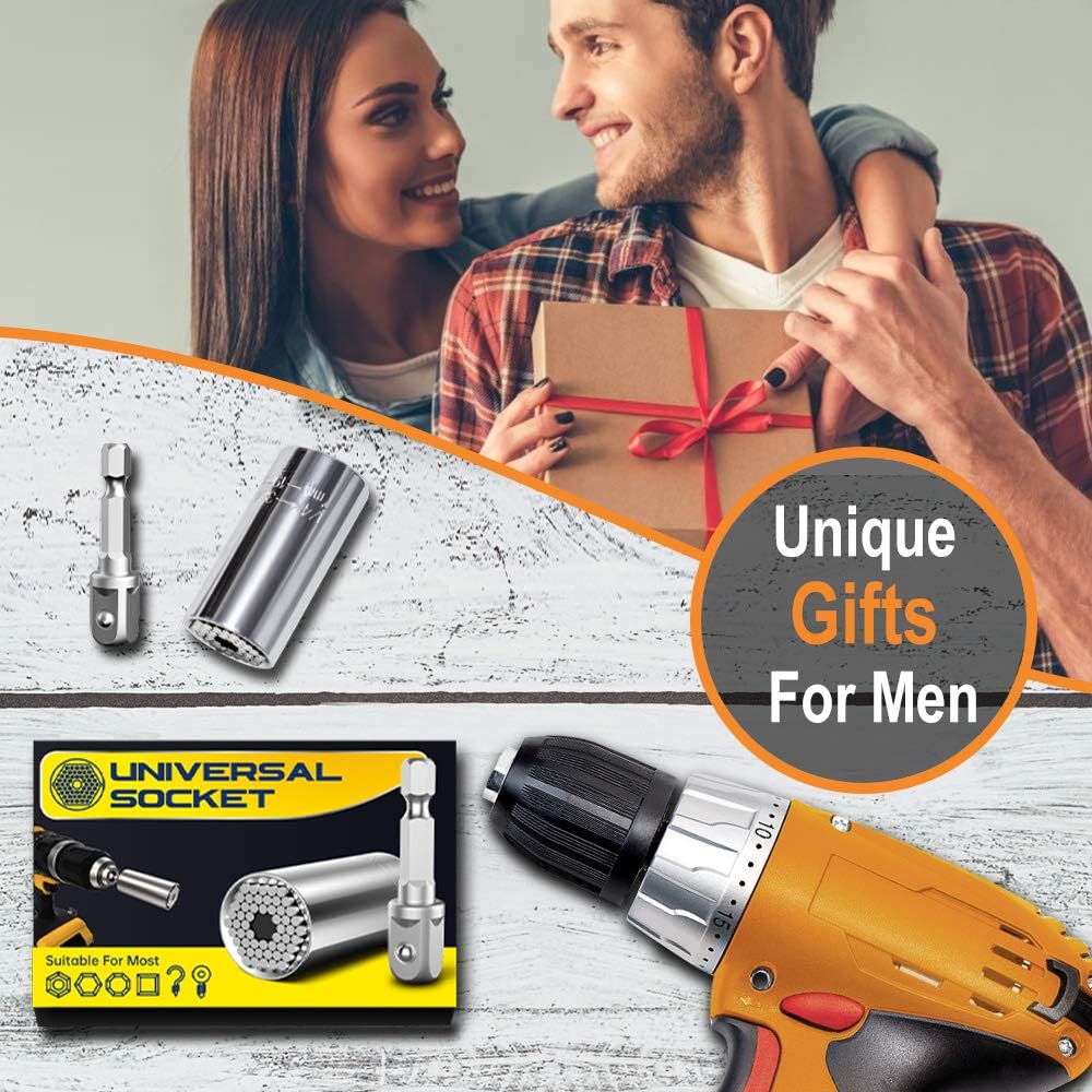 Universal Socket, Upgraded Universal Socket Wrench 7Mm-19Mm Universal Socket Tool Sets, Universal Socket Grip With Power Drill Adapter Best Gift For Men, Dad, Boyfriend, Husband, Diy Handyman (1) - - 
