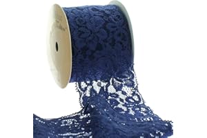 HAIRBOW CENTER LLC Ribbon Traditions 2.25" Stretch Elastic Lace Trim Navy 5 Yards