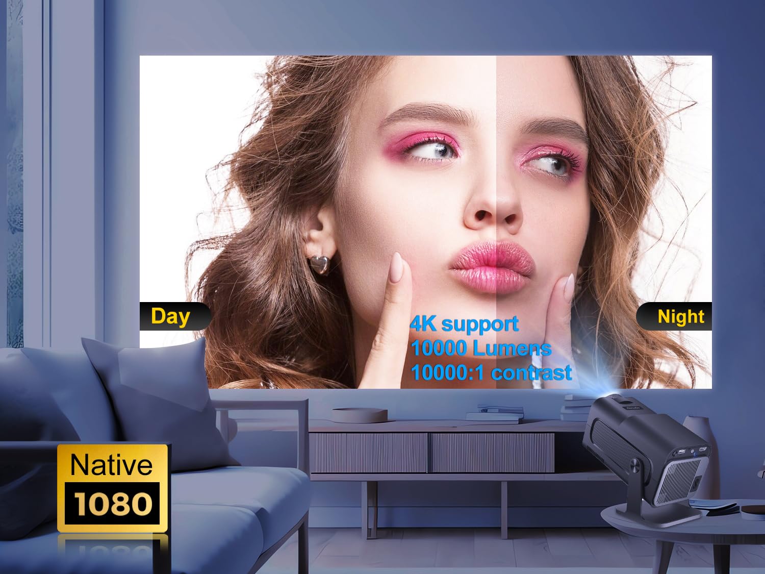 Mini Portable Projector 4K with WiFi and Bluetooth, Native 1080P HY320 Smart Projector with Android 11, Support WiFi 6 BT5.0 Auto Keystone Correction 150'' Display Short Throw Projector