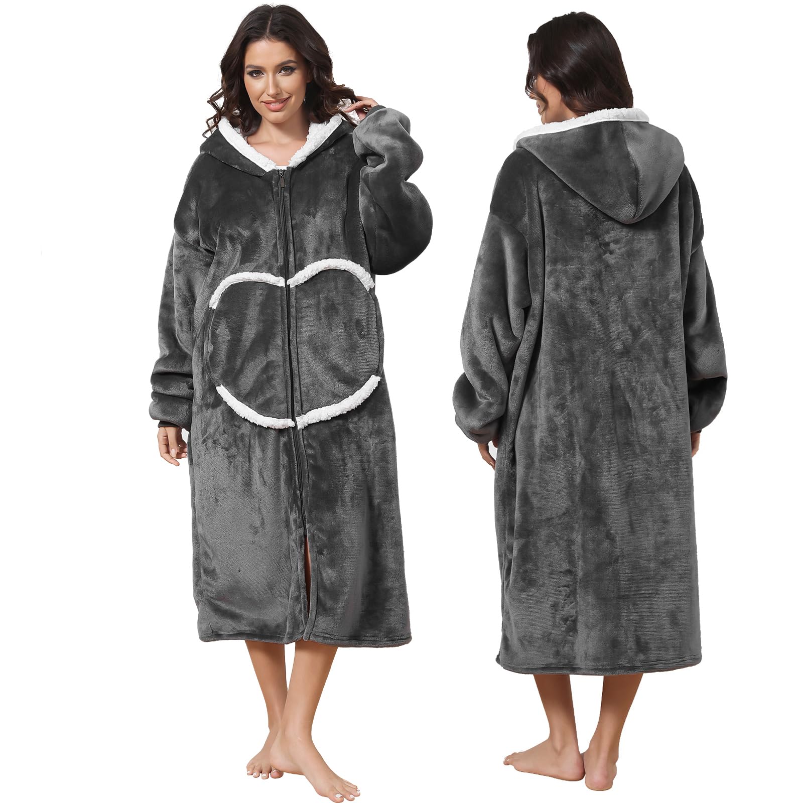 FEELJAM Oversized Wearable Blanket with Sleeves and Hood, Adult Hoodie Blankets with Zip and Pockets (Dark Grey-#a, 120)