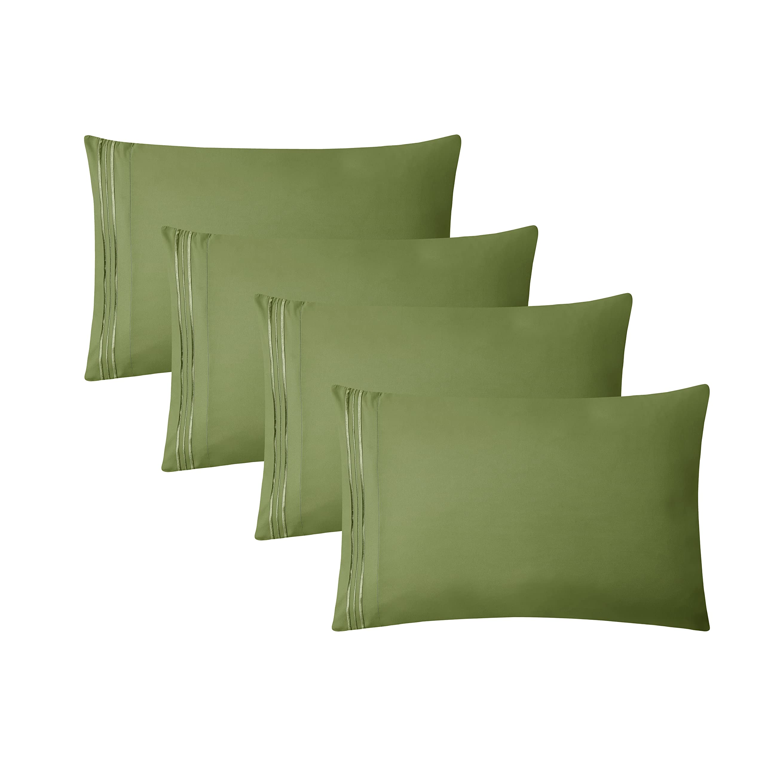 Clara Clark King Pillowcases Set of 4 - Ultra Soft Brushed Microfiber, Pillow Covers with Envelop Closure, Calla Green.
