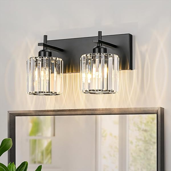 HUOKU BLACK CRYSTAL BATHROOM VANITY LIGHTS, MODERN 2-LIGHTS...