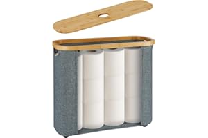 ELONG HOME Sleek Toilet Paper Storage, 30L Grey Fabric Toilet Paper Storage with Bamboo Lid, Durable Lining Storage Basket for TP, Towels, or Bathroom Essentials
