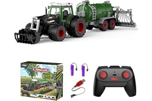 kolegend Remote Control Tractor with RC Irrigation Trailer & Front Loader, Kids RC Tractor Toy 2.4Ghz Remote for Driving and irrigating, 8 Wide Wheels &Lights, Farm Toy for Kids Ages 3+